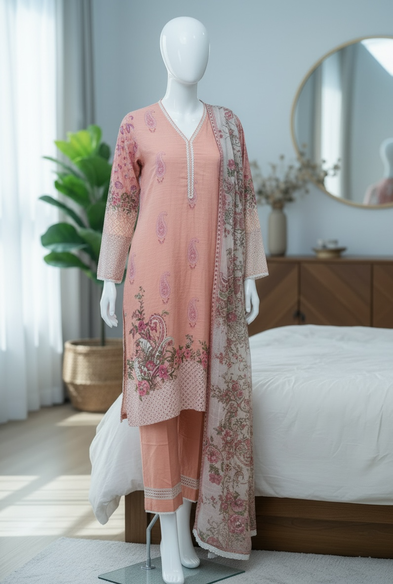 Blush Rose Khaddar Silk Set (Medium)
