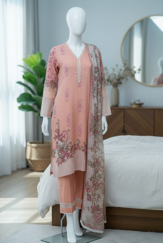 Blush Rose Khaddar Silk Set (Medium)