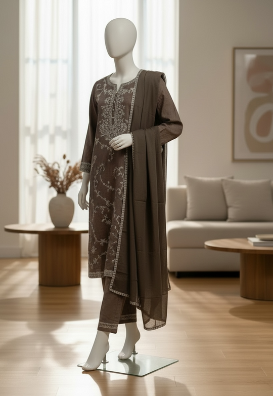 Smoky Mocha Organza Shalwar Kameez Set (Small)