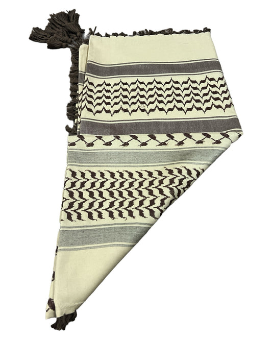 Palestine's Symbolic Shami Mellow & Dark Brown Pattern Design with Braids Zuhd Shemag 11