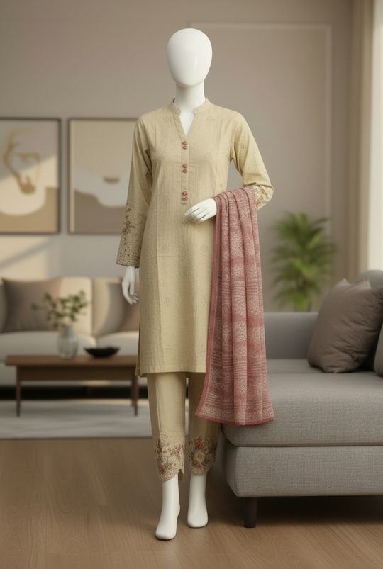 Sandstone Bloom Self Jacquard Shalwar Kameez Set (Small)