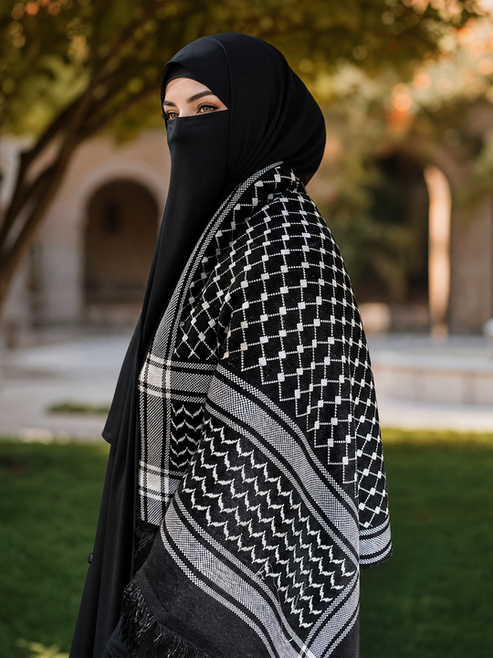 The Midnight Legacy Keffiyeh Shawl – Black Edition (Women)