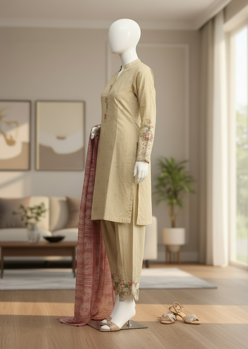 Sandstone Bloom Self Jacquard Shalwar Kameez Set (Small)