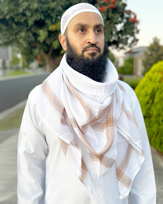 White & Light Biege Stripes Keffiyeh Shemagh