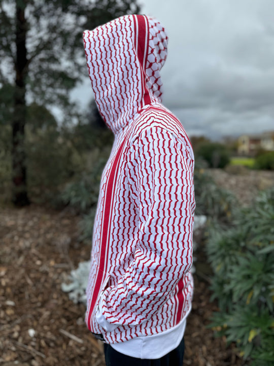 Winter Exclusive: Adult White & Red Keffiyeh Hoodies - First in Australia