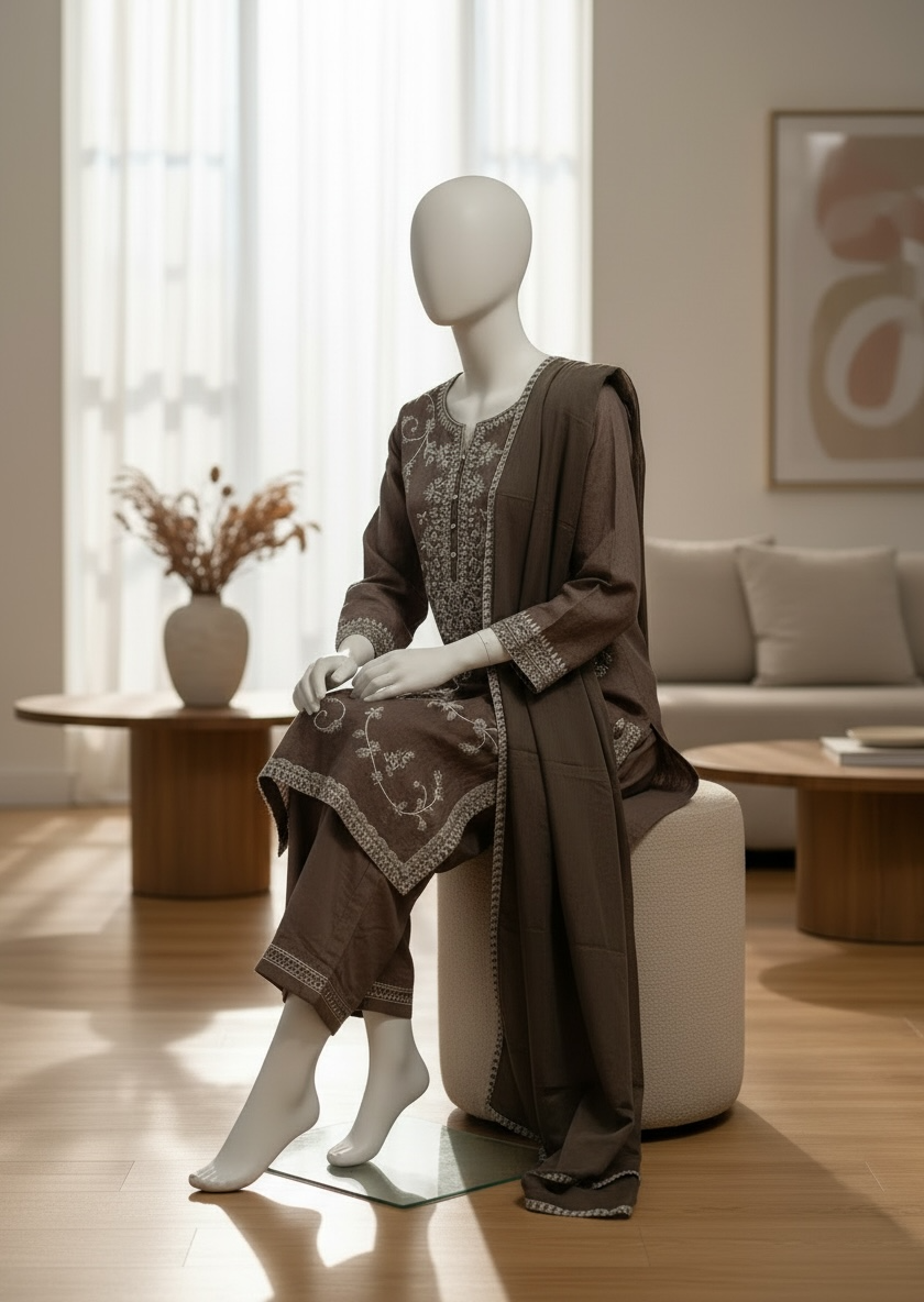 Smoky Mocha Organza Shalwar Kameez Set (Small)