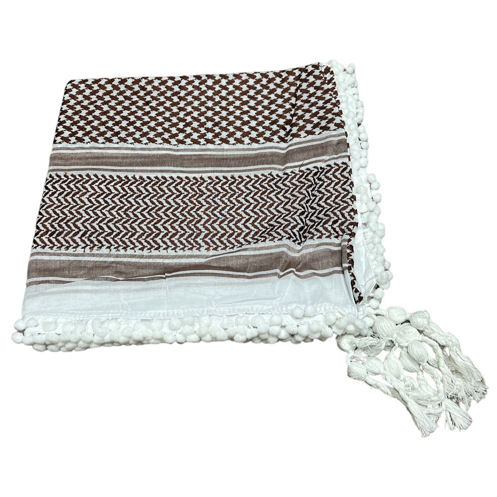 Palestine's Symbolic Shami Brown & White Pattern Design with Braids Zuhd Shemag 29