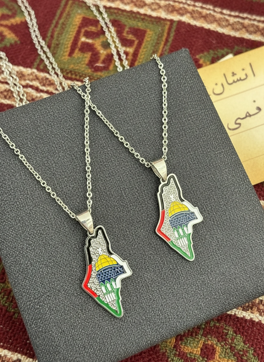 Unity Map Necklace – Al-Aqsa Heritage Edition (Silver Stainless Steel)