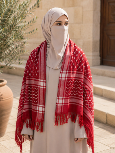 The Red Legacy Keffiyeh Shawl – Heritage Edition (Women)
