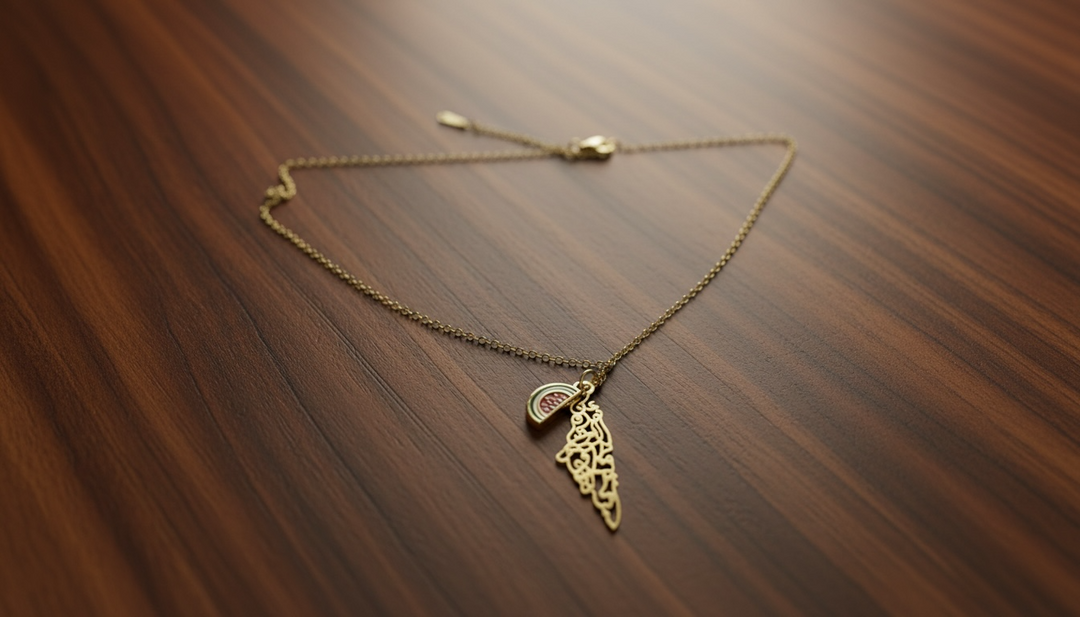 Heritage Map Necklace – Palestine Emblem (Gold Stainless Steel Edition)