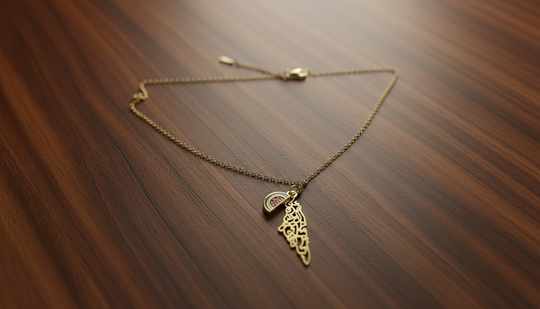 Heritage Map Necklace – Palestine Emblem (Gold Stainless Steel Edition)