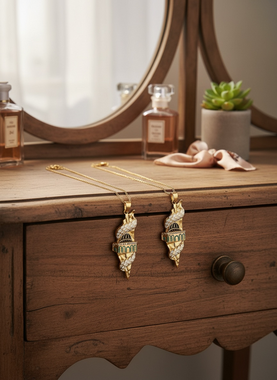 Sacred Land Necklace – Dome & Keffiyeh Heritage Edition (Gold Stainless Steel)