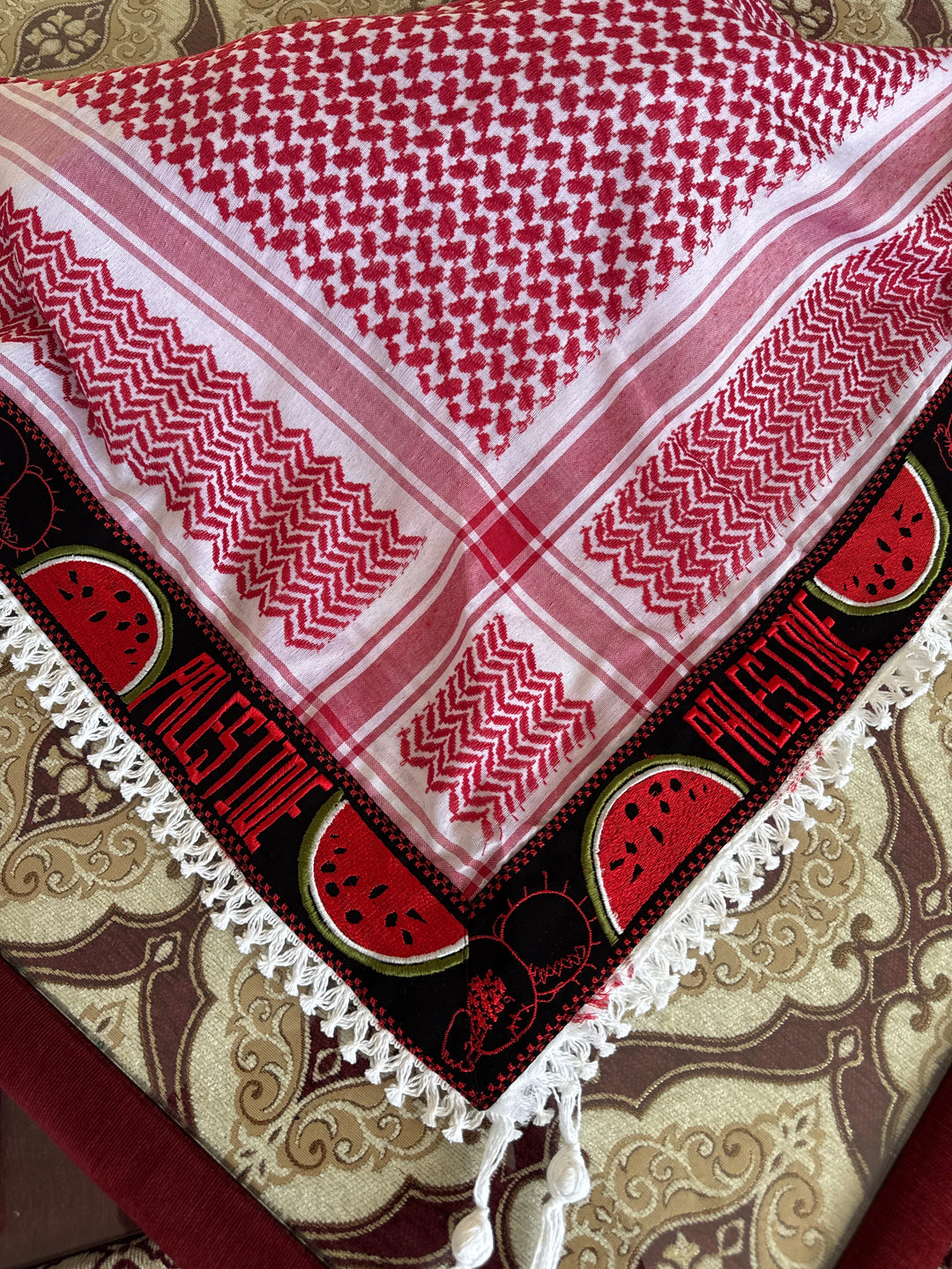 Palestine Keffiyeh Red & White: Watermelon Edition