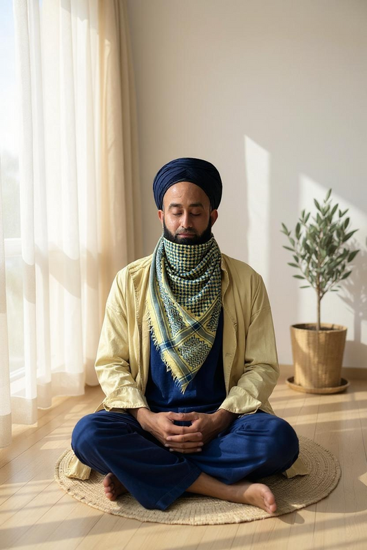 Yellow & Navy Blue Keffiyeh Shemagh