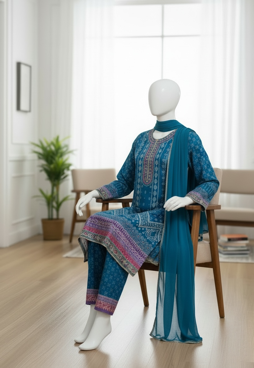 Azure Noor Cotton Silk Ensemble (XL)