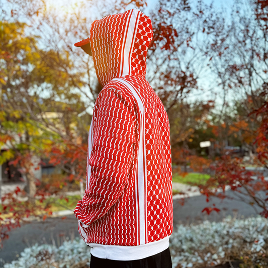 Winter Exclusive: Adult Red & White Keffiyeh Hoodies - First in Australia