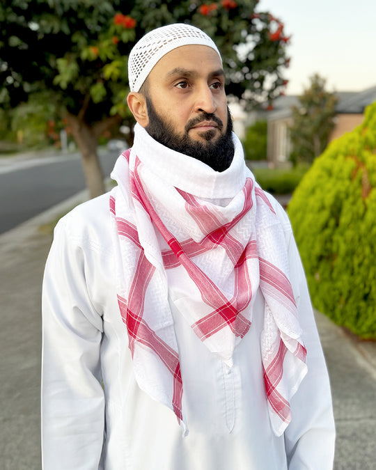 White & Red Stripes Keffiyeh Shemagh