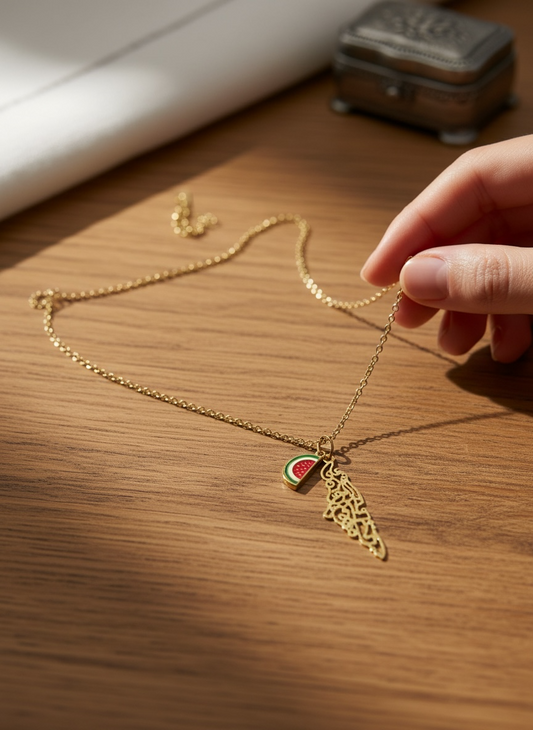 Heritage Map Necklace – Palestine Emblem (Gold Stainless Steel Edition)