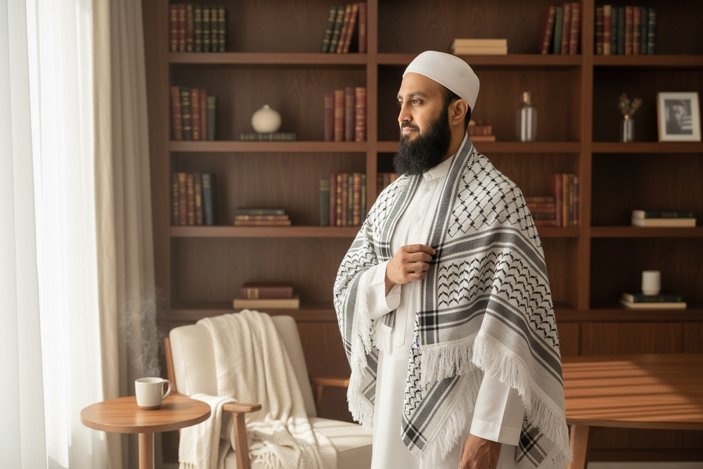 The Legacy Keffiyeh Shawl – White & Black Heritage Edition