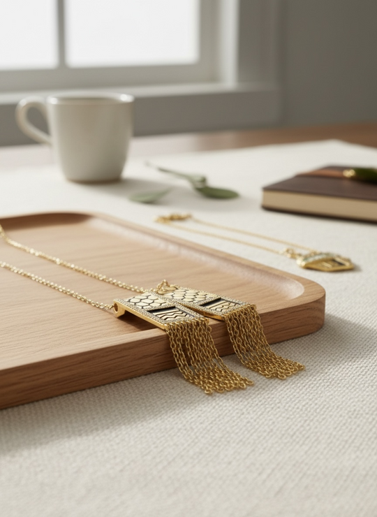 L'élégance réinventée : collier keffieh doré avec cristaux cloutés 