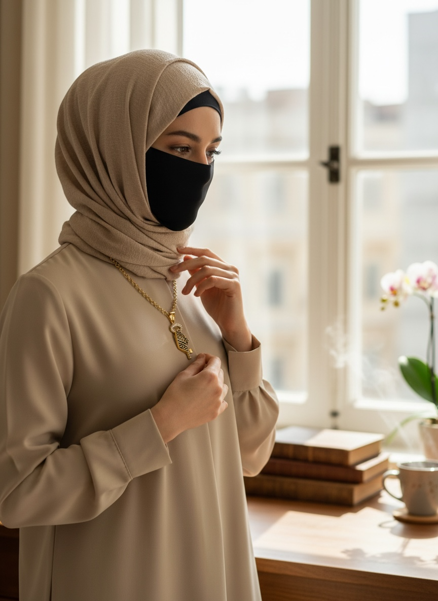 La clé de l'élégance : collier en or avec clé ornée de cristaux et pendentif keffieh 