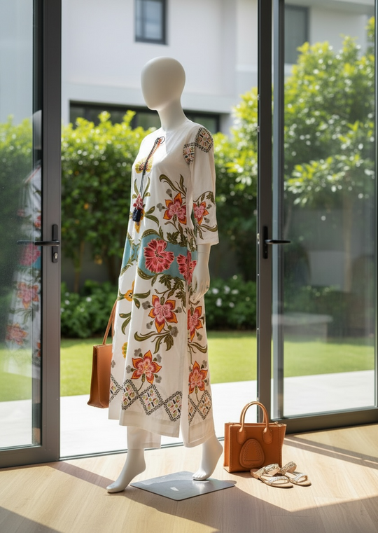 Ivory Bloom Nylon Kaftan Set (Small)