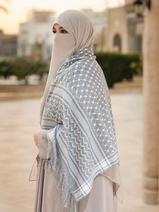 Silver Legacy Keffiyeh Shawl – Heritage Edition (Women)