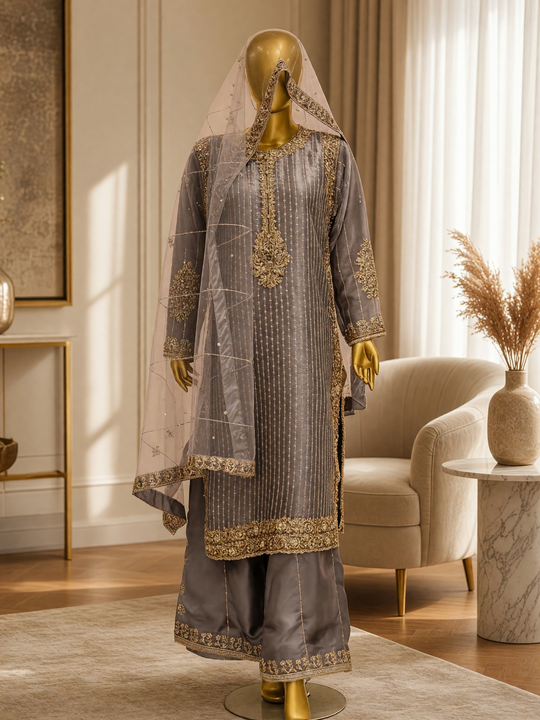 Steel Lavender Zariya Embroidered Shalwar Kameez