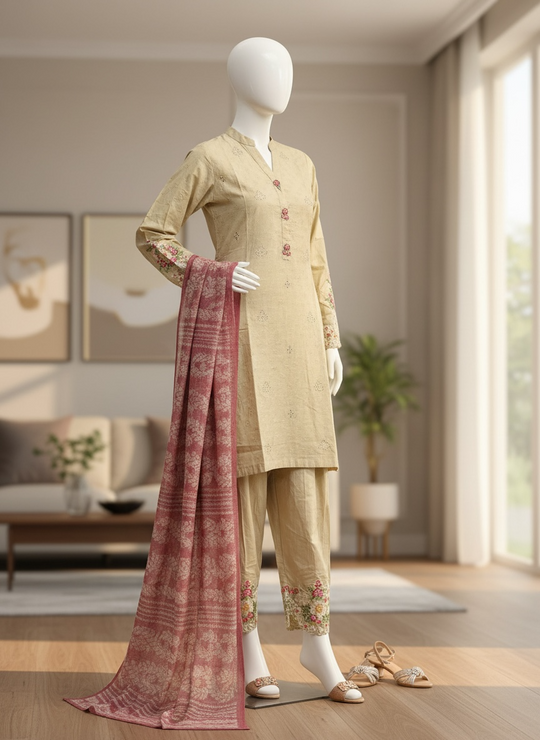 Sandstone Bloom Self Jacquard Shalwar Kameez Set (Small)