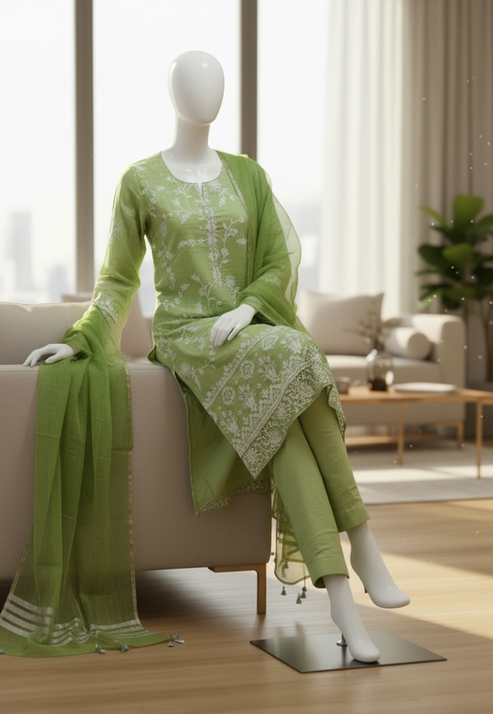 Lime Blossom Linen-Cotton Shalwar Kameez Set (Small)