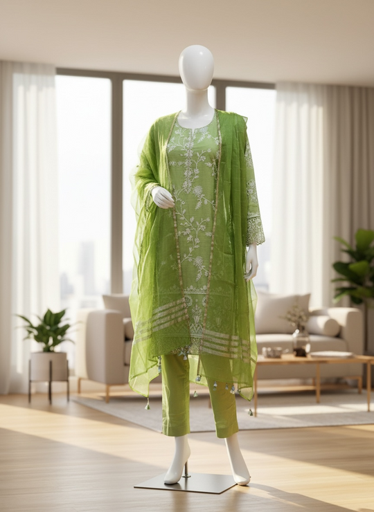 Lime Blossom Linen-Cotton Shalwar Kameez Set (Small)