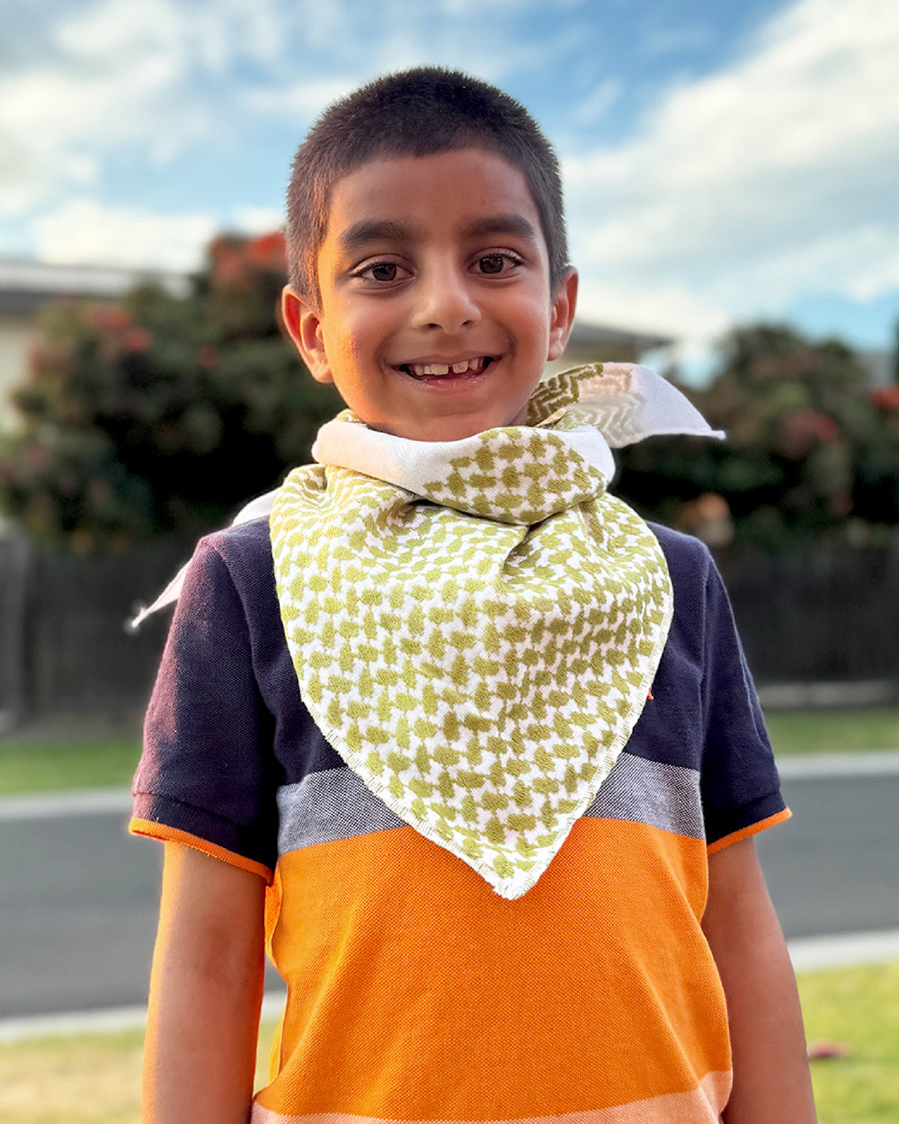 Elegance in Every Fold: Olive Green & White Bandana (HAND MADE)