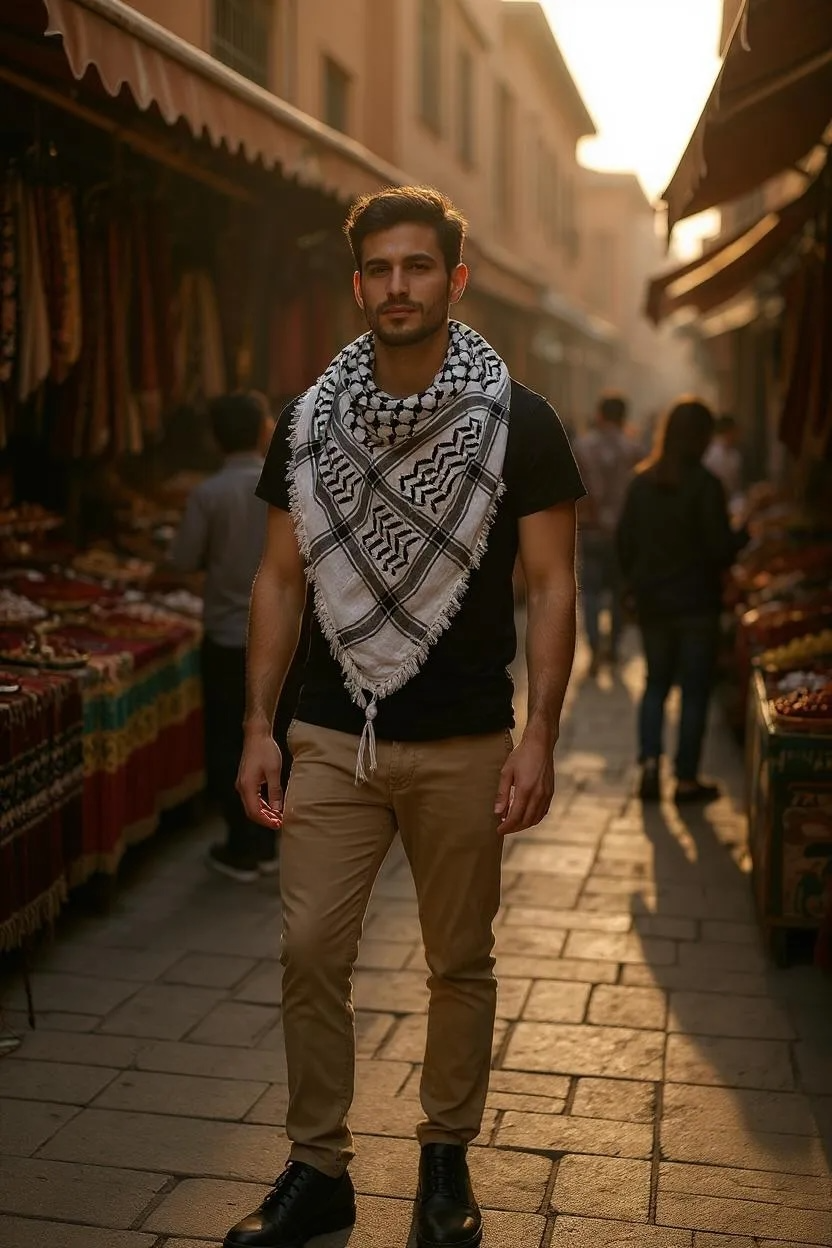 Palestine Keffiyeh with Tarboosh Elegance