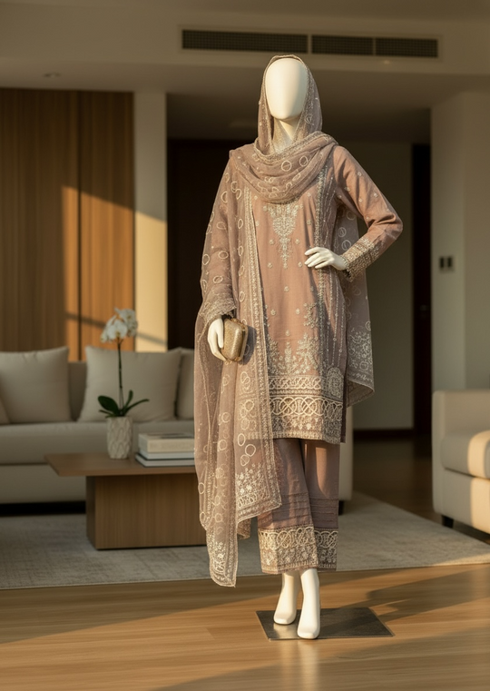 Dusty Mauve Organza Shalwar Kameez Set (Large)
