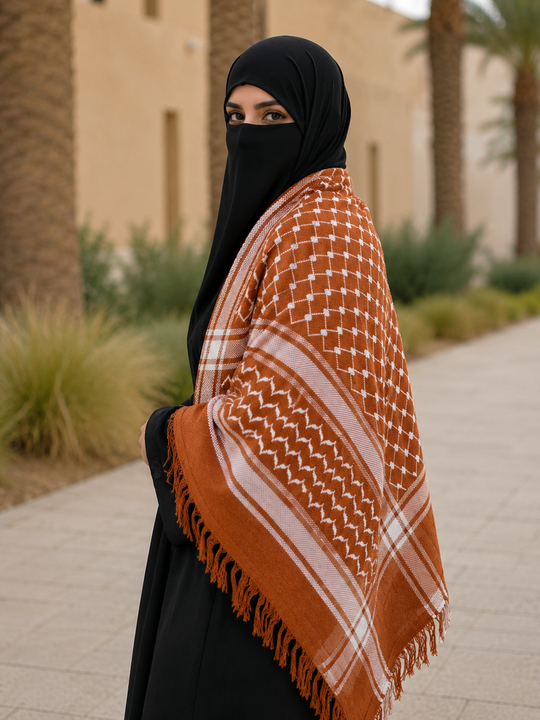 The Ember Keffiyeh Shawl – Heritage Burnt Orange Edition (Women)