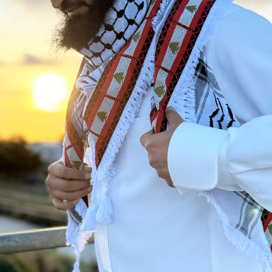 Palestine Keffiyeh White & Black: Cedars of Strength Collection