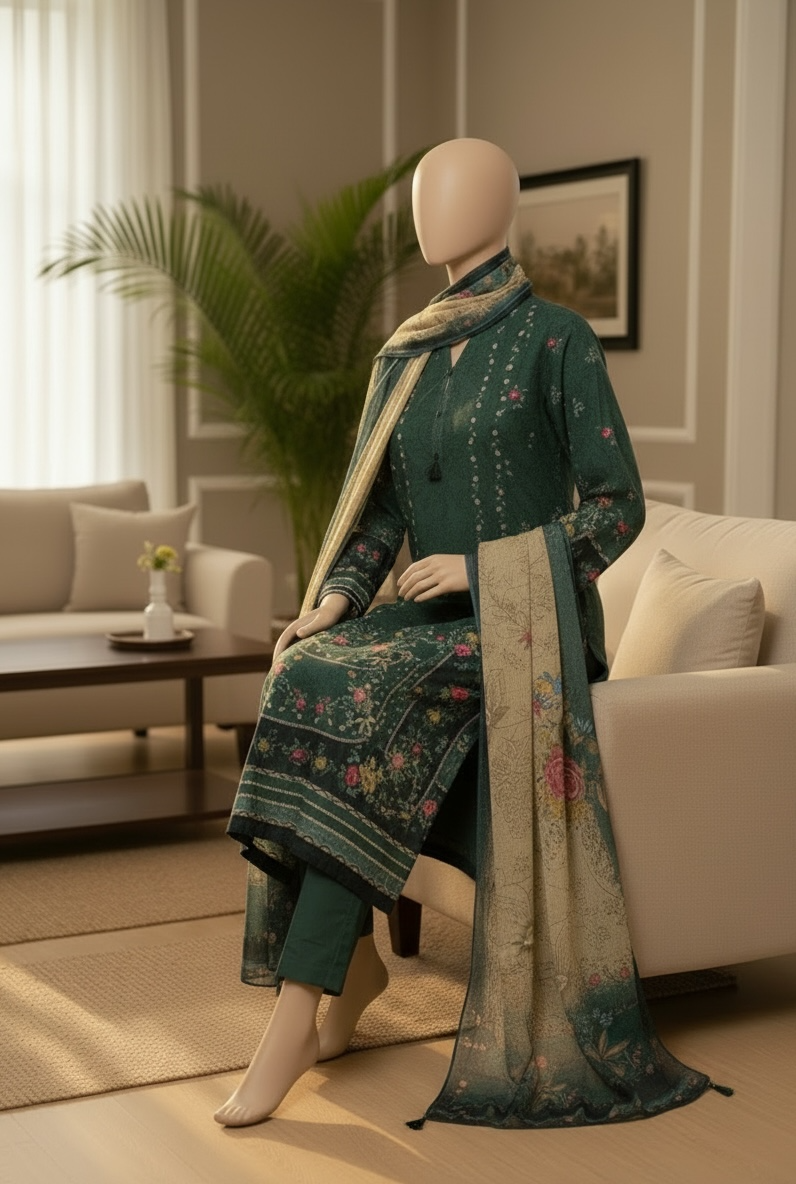 Emerald Bloom Kaftaan Lawn Set (Small)