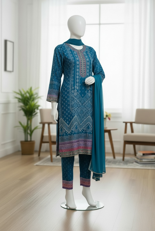 Azure Noor Cotton Silk Ensemble (XL)