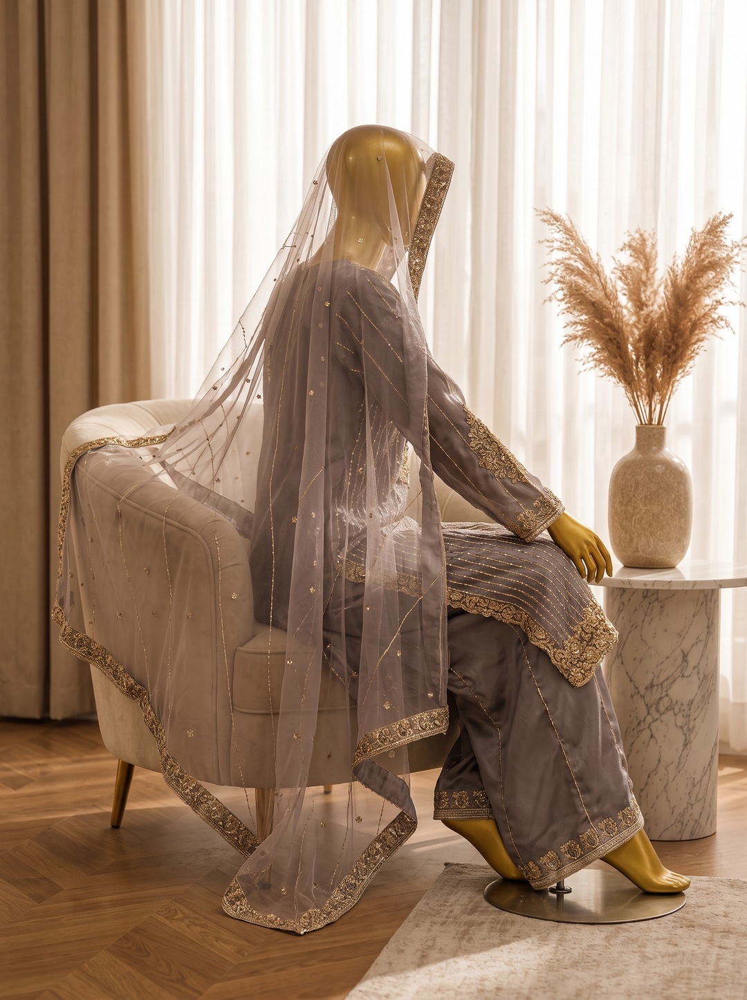 Steel Lavender Zariya Embroidered Shalwar Kameez