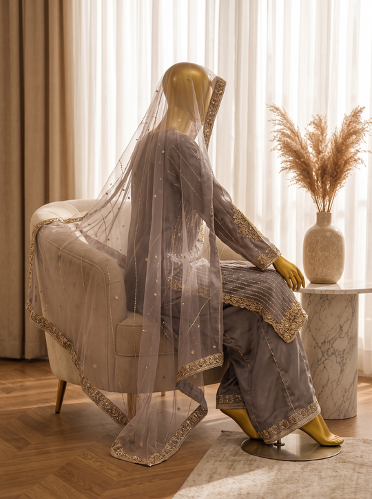 Steel Lavender Zariya Embroidered Shalwar Kameez
