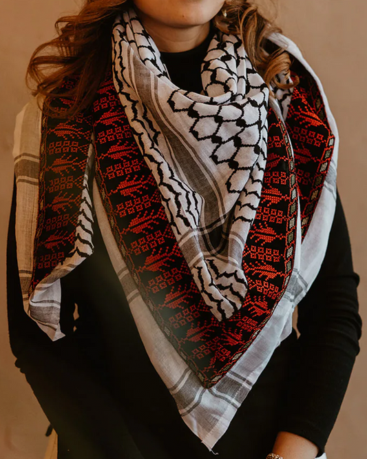 Red Olive Branch Embroidered Heritage Kuffiyeh