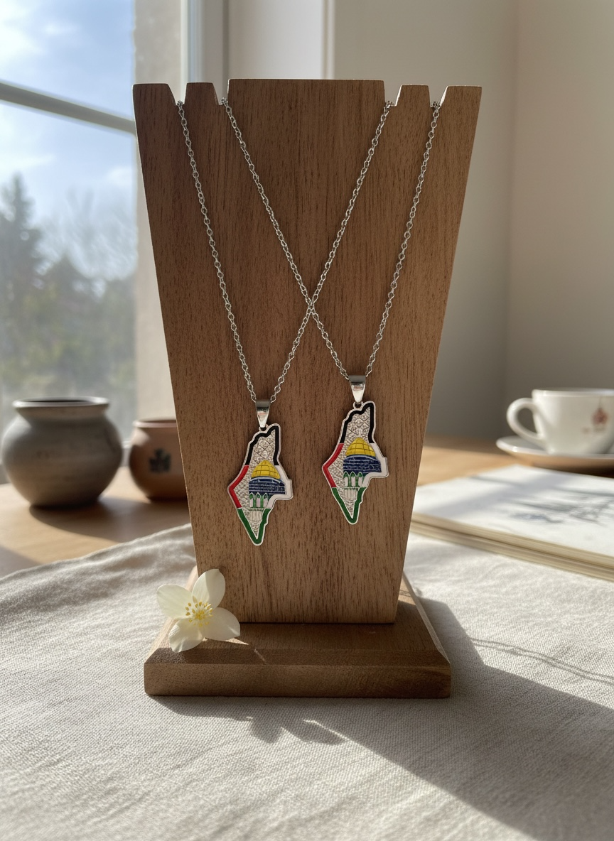 Unity Map Necklace – Al-Aqsa Heritage Edition (Silver Stainless Steel)