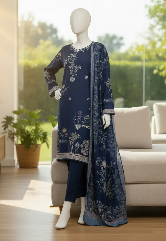 Midnight Bloom Lawn Shalwar Kameez Set (Extra Small)