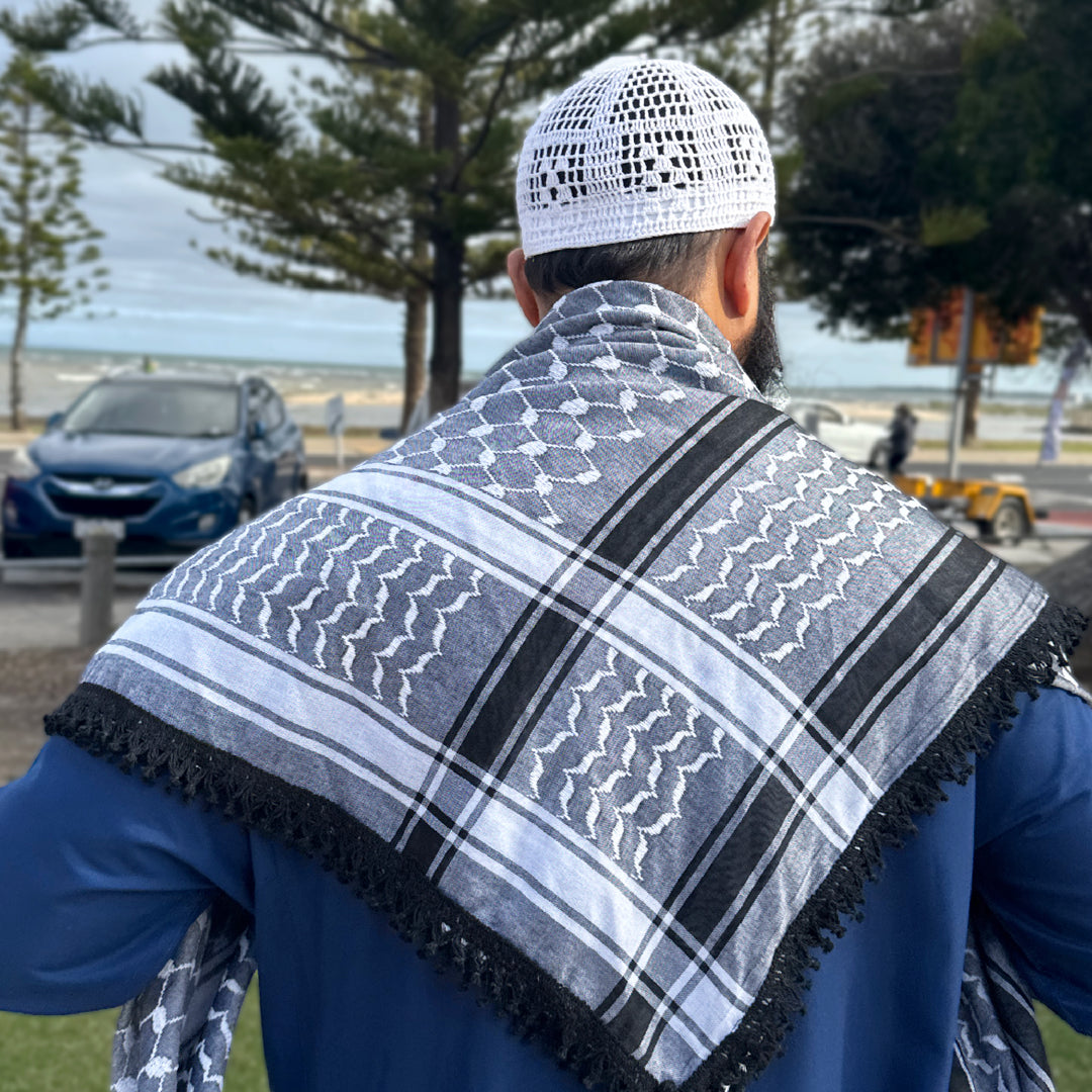 ZUHD KEFFIYEH GREY, WHITE & BLACK PATTERN DESIGN