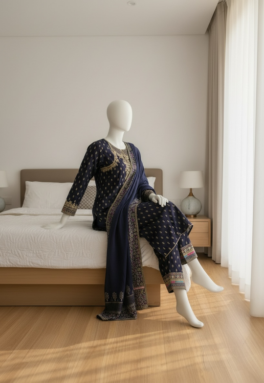 Midnight Royale Khaddar Shalwar Kameez Set (Large)
