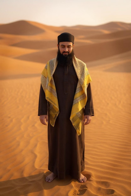 Golden Mustard Shemagh with Brown & White Detailing