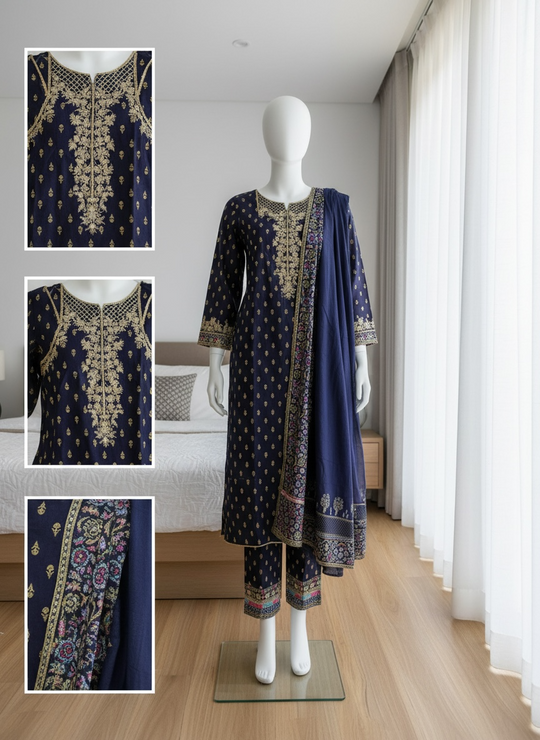 Midnight Royale Khaddar Shalwar Kameez Set (Large)