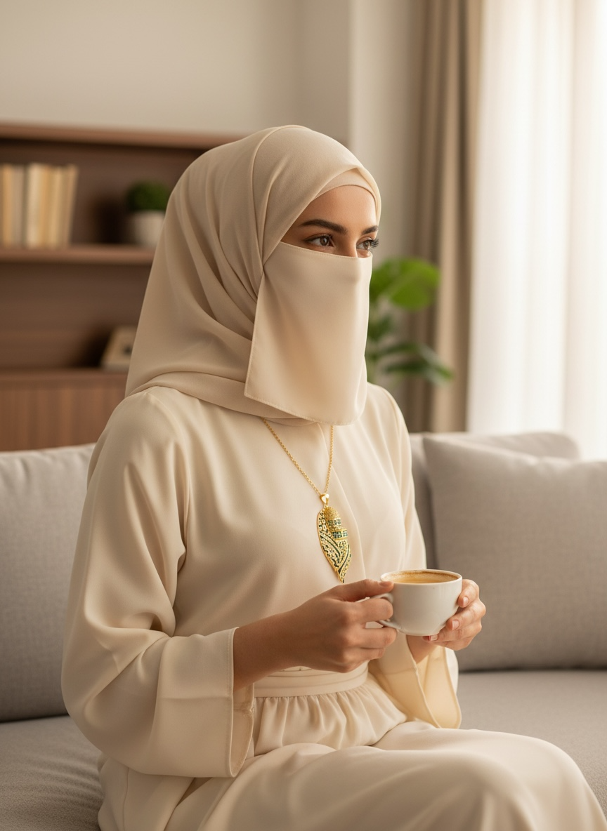 Drapé dans la tradition : collier dôme du rocher en or avec embellissements keffieh et cristal