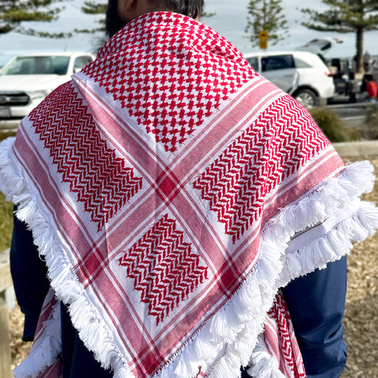 Le Keffiyeh rouge et blanc OG Palestine avec Tarboosh (FAIT MAIN) 