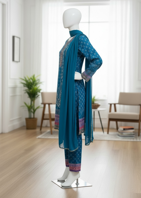 Azure Noor Cotton Silk Ensemble (XL)